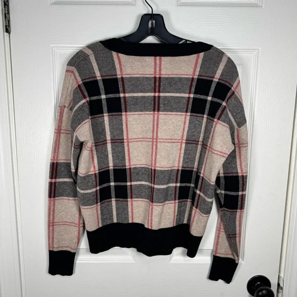 Tahari Plaid V-Neck Sweater - Black, Gray, Cream, and Red - Picture 4 of 6
